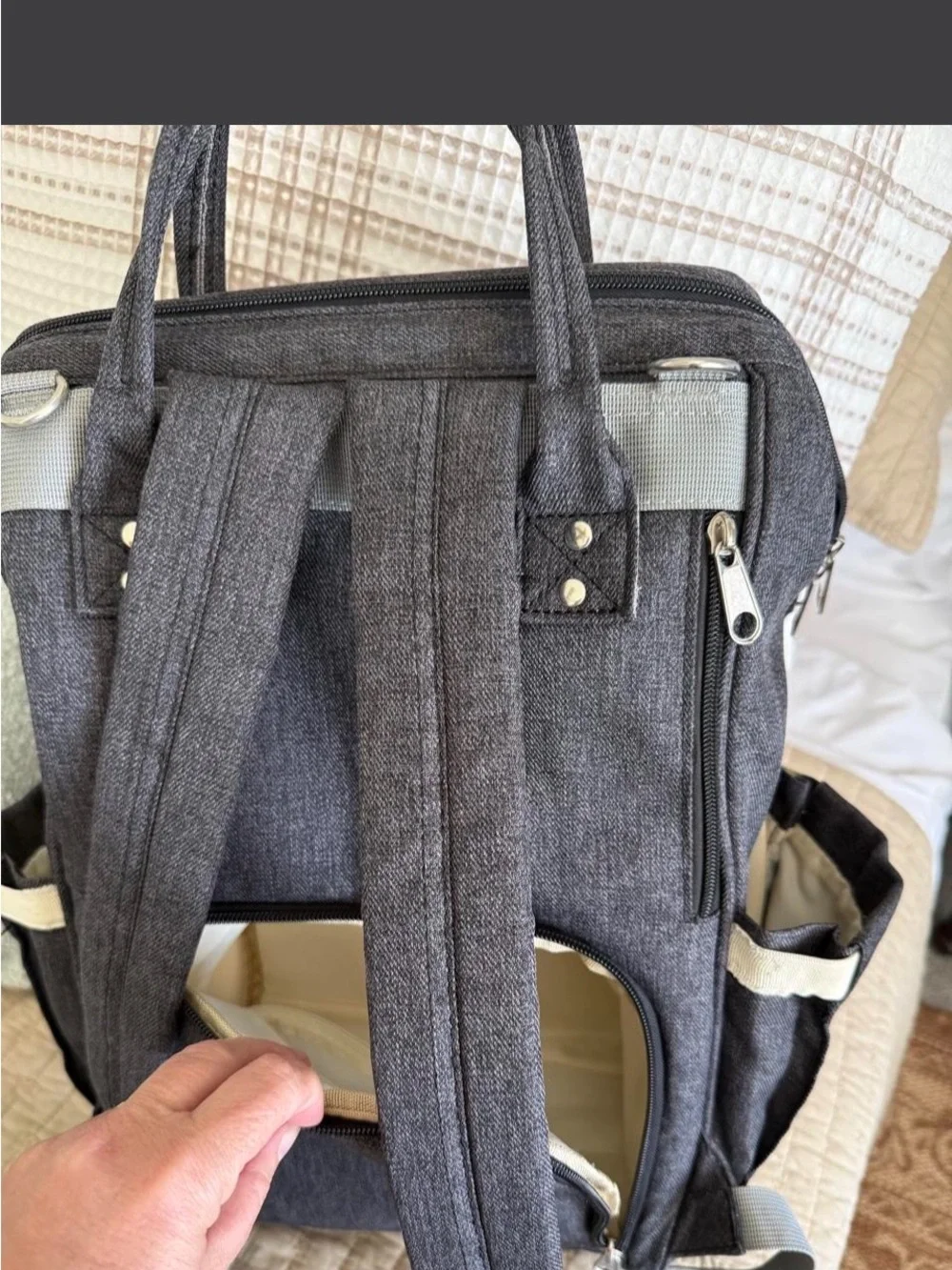 LeQueen Gray Quilted Diaper Bag Backpack Baby Travel Organizer